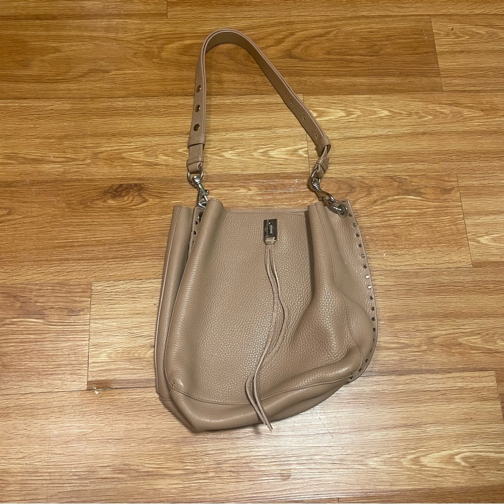 Rebecca Minkoff Darren Leather Shoulder Bag in Beige/Tan, 100% Genuine Leather